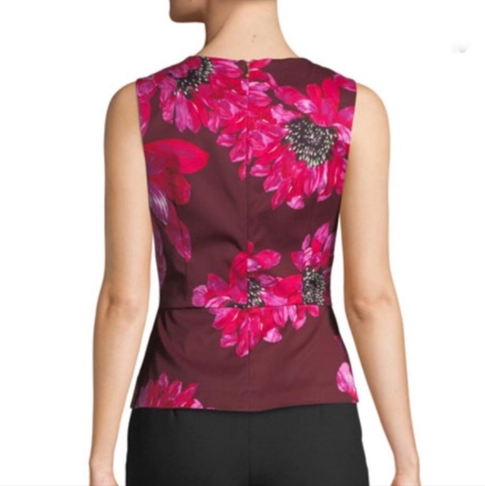 NWT TRINA TURK Pink Foral Peplum Top - Picture 5 of 6